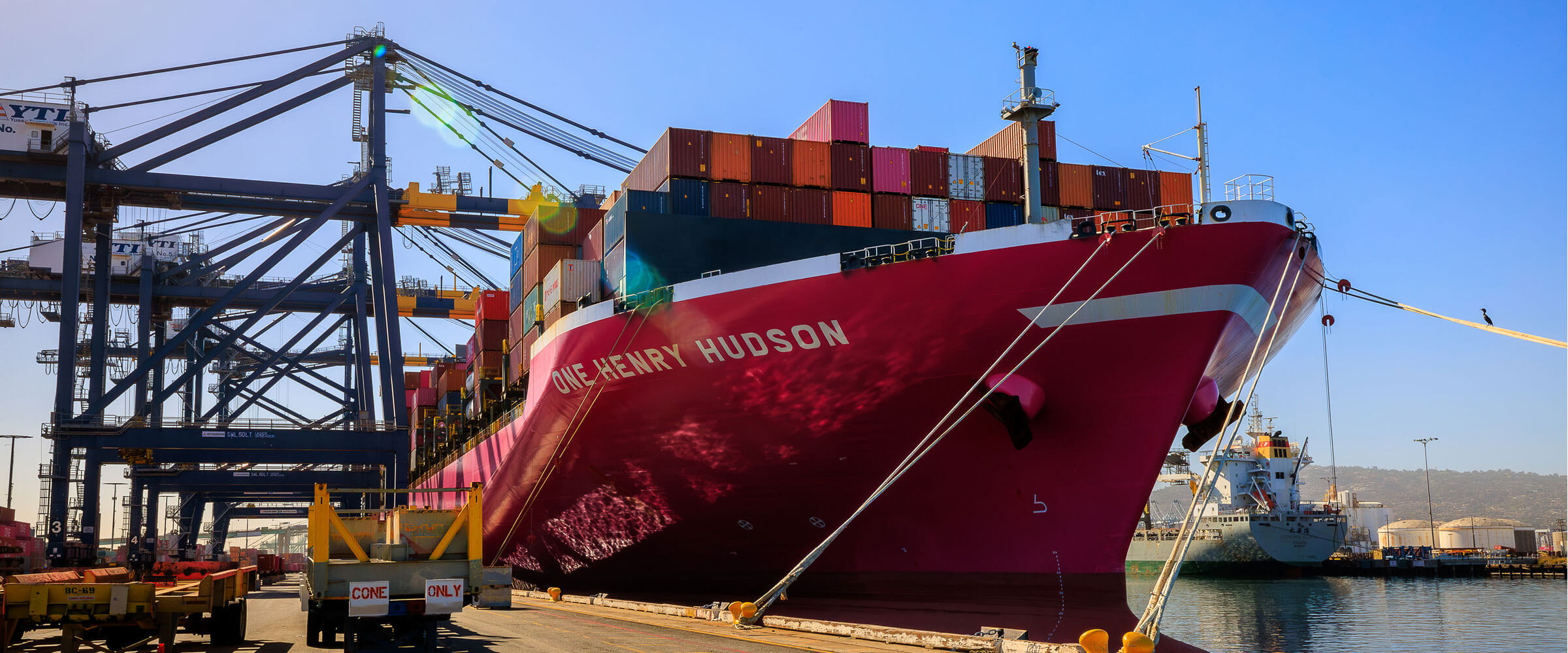 ONE Henry Hudson ship docked at Yusen Terminals